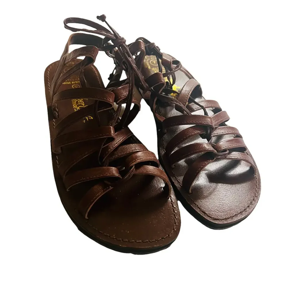 Leathercraft Leather Strappy Lace Up Flat Sandals Size 7 Brown - Picture 2 of 9